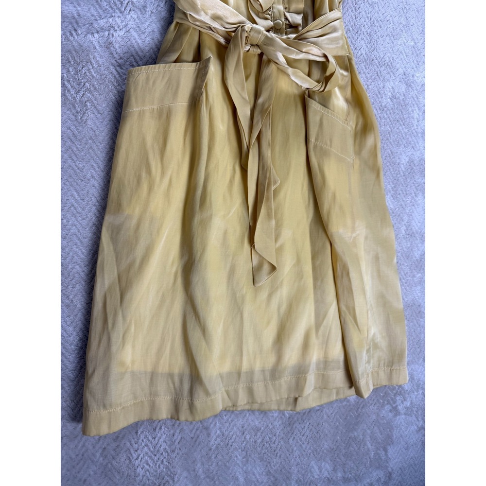 Lucy Paris A-Line Dress S Yellow Ruffled Knee Length Flutter Sleeve Waist Belt - Picture 9 of 16